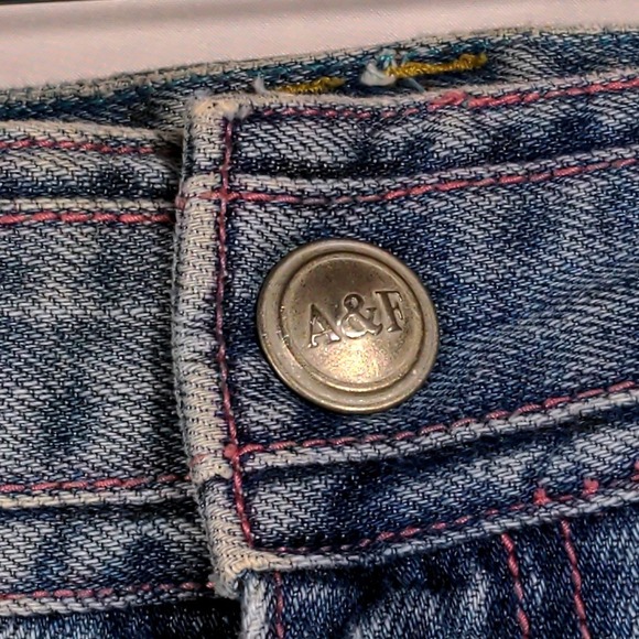 Abercrombie & Fitch Women 2 Flare Jean Cotton Blue Distressed Patch Y2K Boho Vtg - Picture 5 of 8
